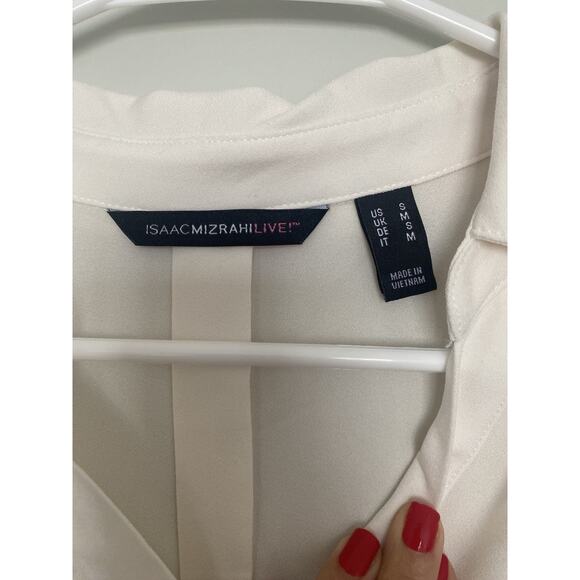 Isaac Mizrahi Live Ivory Lace Long Sleeve V-Neck Blouse Women's Small - Picture 6 of 6